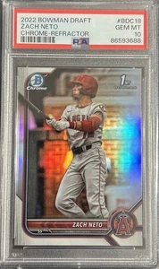 ZACH NETO 2022 BOWMAN DRAFT CROMO 1° RIFRATTORE #BDC18 LA ANGELS PSA 10 GEM MT - Foto 1 di 4