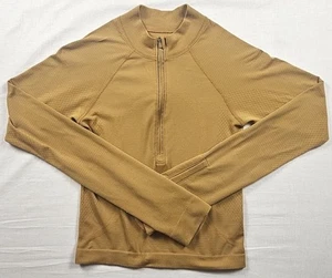 LULULEMON Khaki Rest Less Cropped 1/2 Zip Manica Lunga Taglia 2 - Foto 1 di 5