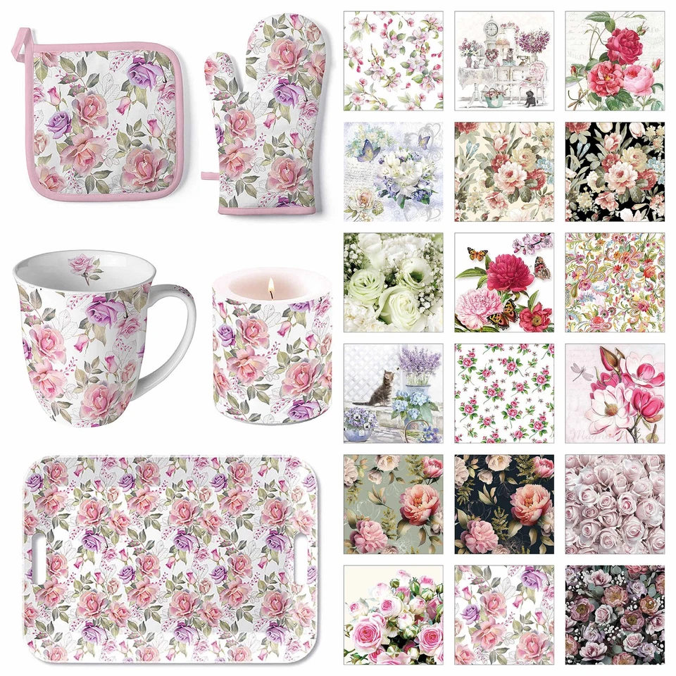 Servietten Tischdeko & Küchenzubehör mit Blumen Motiven Vintage romantisch - Bild 1 von 1