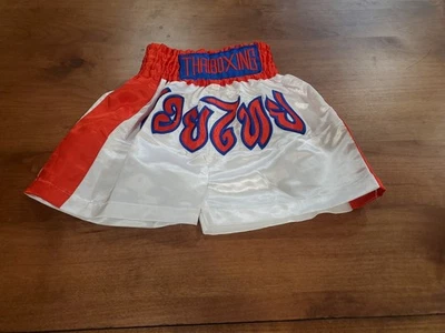 MUAY THAI KICK BOXING FIGHTING MARTIAL WHITE-RED KIDS JUNIOR XXS SHORTS UNISEX - Image 1 of 3
