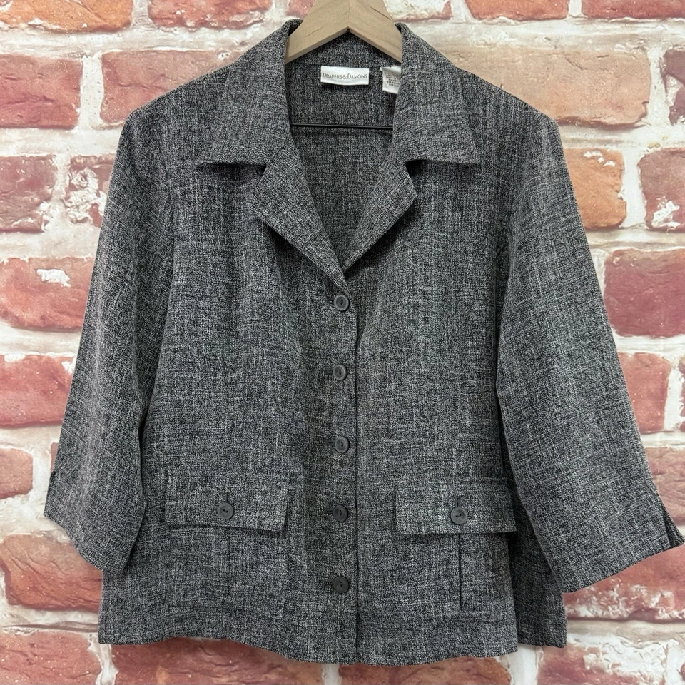 复古 Drapers & Damons Blazer 女式 LP 黑色多色格子轻便夹克 — 第 1/4 张图片