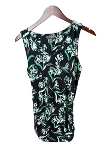 A Pea in the Pod Maternity Floral Ruched Tank Top Black Green Size M - Picture 1 of 5