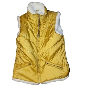 The Children's Place Gold Puffer Vest Faux Fur Lined Size M 7/8 - Picture 1 of 20
