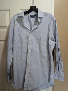 Polo Ralph Lauren Para Hombre Azul Rayas Talla 16.5 32-33 Ajuste Clásico - Imagen 1 de 2