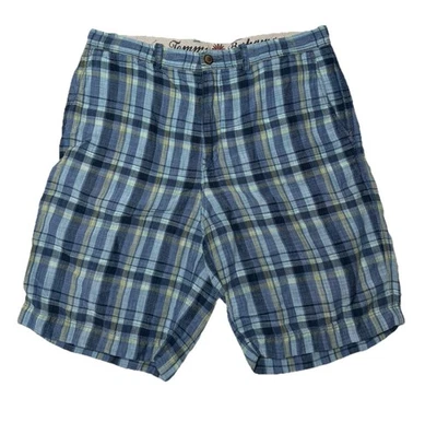 Tommy Bahama Pantalones Cortos Para Hombres 33 x 9 Azul Mezcla de Lino a Cuadros Informales Verano Ligeros Foto 1 de 4