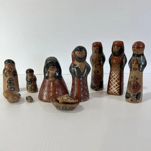 Tonala Krippe Vintage handbemalt mexikanische Volkskunst 6" Jalisco Ton - 11er Set - Bild 1 von 16