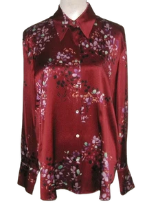 Blusa Vince Mujer FORSYTHIA Seda Floral Abotonada XL Canela Oscura Nueva con Etiquetas Precio de venta sugerido por el fabricante $395 - Imagen 1 de 5