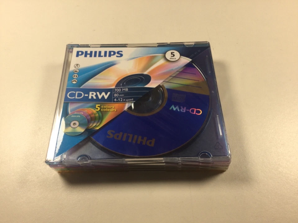 Philips CD-RW 700mb 80min 4-12 Certified Speed  5 disc boxes - Image 1 of 1