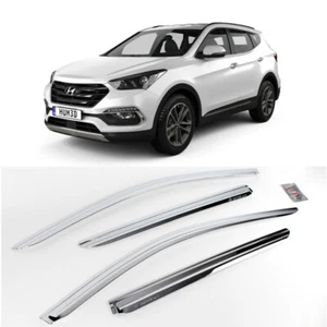 Chrome Window Sun Vent Visor Rain Guards 4P K741 for Hyundai Santa Fe DM 2013-15 - Picture 1 of 7