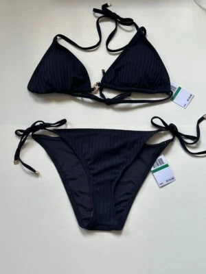 NUEVO CON ETIQUETAS $118 Michael Kors Nuevo bikini acanalado azul marino conjunto de 2 piezas talla GRANDE Foto 1 de 3