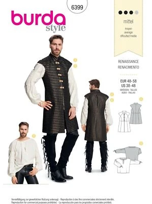 Burda Pattern Men's Historical Frock Renaissance Shirt & Waistcoat Costume #6399 - Image 1 of 4