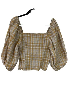 Anthropologie Maeve Square Neck Puffed Sleeves Smocked Cropped  M Romantic - Picture 1 of 12