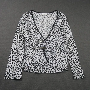 Joseph Ribkoff Womens Top Blouse 14(AU) Large Black White Leopard Wrap V-Neck - Picture 1 of 9