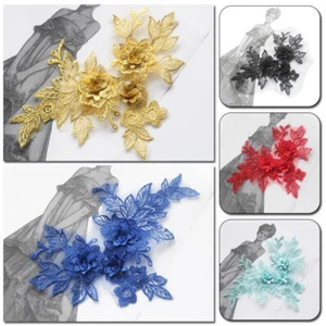 3D Flower Lace Embroidery Bridal Applique Beaded Tulle DIY Wedding Dress Decor - Picture 1 of 30