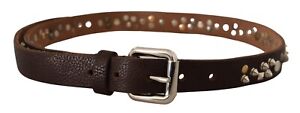 DOLCE & GABBANA Belt Brown Leather Studded Silver Metal Buckle s.75cm /30in $300