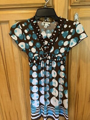 Limited Too Girls Brown And Blue Polka Dot Dress Size 10 NWT - Image 1 of 4