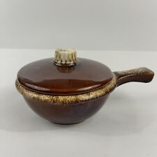 Vintage HULL USA Pottery Brown Drip Handle Onion Soup Bowl Oven Proof & Cover 