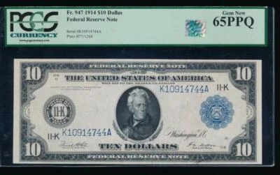 AC Fr 947 1914 $10 Dallas FRN PCGS 65 PPQ RQN White/Mellon - Image 1 of 2