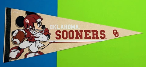 Disney Mickey Mouse Oklahoma Sooners Football Pennant Wincraft Made In USA OU Cover