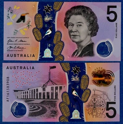 Australia 5 Dollars 2016 P-62a UNC Polymer Note Queen Elizabeth II - Image 1 of 3