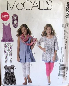 EASY McCalls 6275 Girls 7-14 Tunic Dress Leggings Scarf LAYERS Sewing Pattern UC - Picture 1 of 2