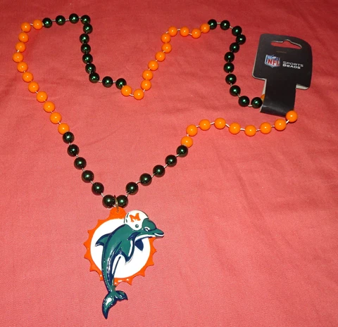 MIAMI DOLPHINS = NFL MARDI GRAS SPORT BEADS NECKLACE WITH MEDALLION = BDM1101 Cover