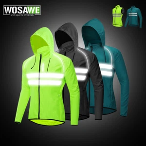 WOSAWE Cycling Rain Jacket Mens Hooded Waterproof Light Coat Reflective Running - Picture 1 of 25