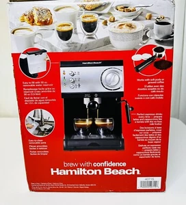 Hamilton Beach Espresso Machine 2-Cup+15-Bar Pump+ Steam Control+Milk Frother - Picture 1 of 9