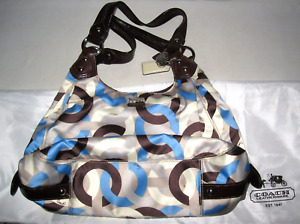 Coach Madison 14420 Optic Chainlink Maggie Shoulder Bag Hobo Brown/Blue Handbag