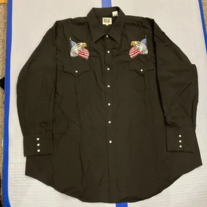 Ely Cattleman Shirt Mens 3XL Black Pearl Snap American Flag Eagle Western Gaucho - Picture 1 of 16