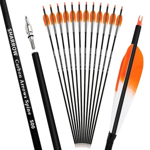 28" 30" 31" Archery Carbon Arrows SP500 Feather Screw-in Tip Recurve Bow Hunting - Picture 1 of 21
