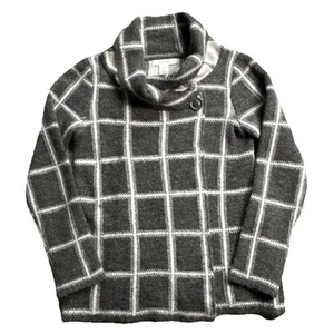 Ellen Tracy Single Button Wrap Medium Cardigan Gray & White Plaid Wool Blend - Picture 1 of 17