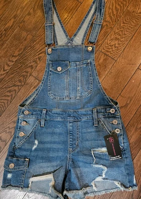 Novo com etiquetas sem limites feminino pequeno (3-5) jeans azul shorts babador relaxado - Imagem 1 de 4