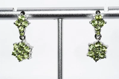 $395 .925 Sterling Silver 2.20CT Natural Peridot Cluster Flower Dangle Earrings - Image 1 of 4