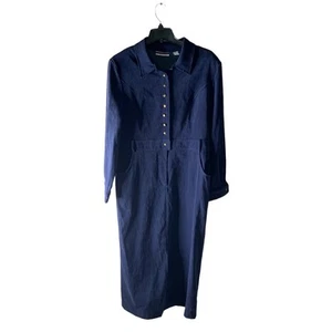 Vintage Amanda Smith Maxi Dress Size 16 Long Sleeves Collared Button Up Belted - Picture 1 of 14