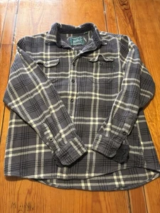 Woolrich Men's Brawny Flannel Heavyweight Cotton Shirt grey blue  Grid Plaid - Picture 1 of 3