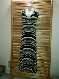 Long Maxi Flare Striped Black Earthy Natural M DRESS Talbots Beach Cruise Party - Picture 1 of 12
