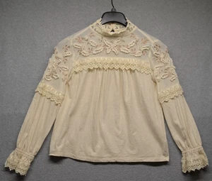 Anthropologie Women's Long Sleeve Ivory Blouse Lace/Embroidered XS - Picture 1 of 10