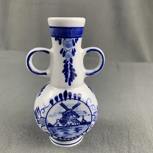 Handbemalter Delfter Blauw blau und weiß Doppelhenkel Krug/Vase 5”x3” - Bild 1 von 6