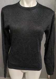 Banana Republic Sweater Womens Large Black Shimmer Long Sleeve Crew Neck - Picture 1 of 7