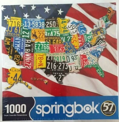 NIB SPRINGBOK 1000-Piece Jigsaw Puzzle 24" x 30" US States License Plates Map - Image 1 of 4