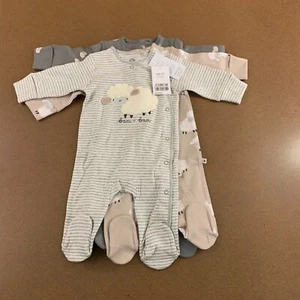 Next Baby Size 0-3 Months Gray Sheep Snap Front Footed Sleep & Play 3 Pack NWT - Picture 1 of 7