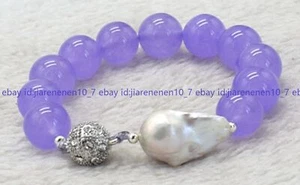 12/14mm Natural Purple Alexandrite & Real White Baroque Pearl Bracelet 7.5inch - Picture 1 of 14