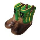 John Deere Baby Slippers Boots Cowboy Leather Size 4 Green Brown Farmer