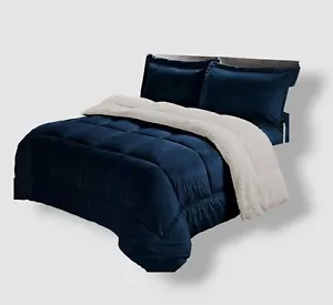 Cathay Home Blue Sherpa & Faux Fur Reversible Down Comforter 2-Piece Twin Set - Picture 1 of 5