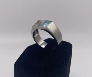 Emerald 1.00ct Aquamarine Dual Designer Ring Size 10 - Picture 1 of 8