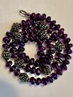 22” Necklace Purple Dark Amethyst Hand Knotted Sterling Silver Clasp & Beads