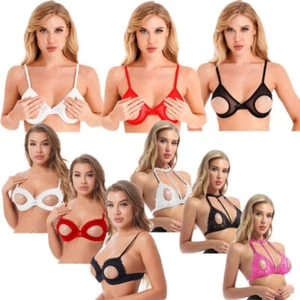 Damen Sexy Büstenhalter Spitze Dessous Aushöhlen Offene Brustwarzen BH Tops Bralette - Bild 1 von 97