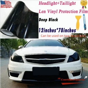 12"x78" Gloss Dark Black Smoke Headlight Taillight Fog Light Tint Film Vinyl - Picture 1 of 7