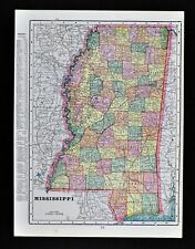 c 1900 Cram Map Mississippi Jackson Natchez Tupelo Biloxi Pascagoula Vicksburg